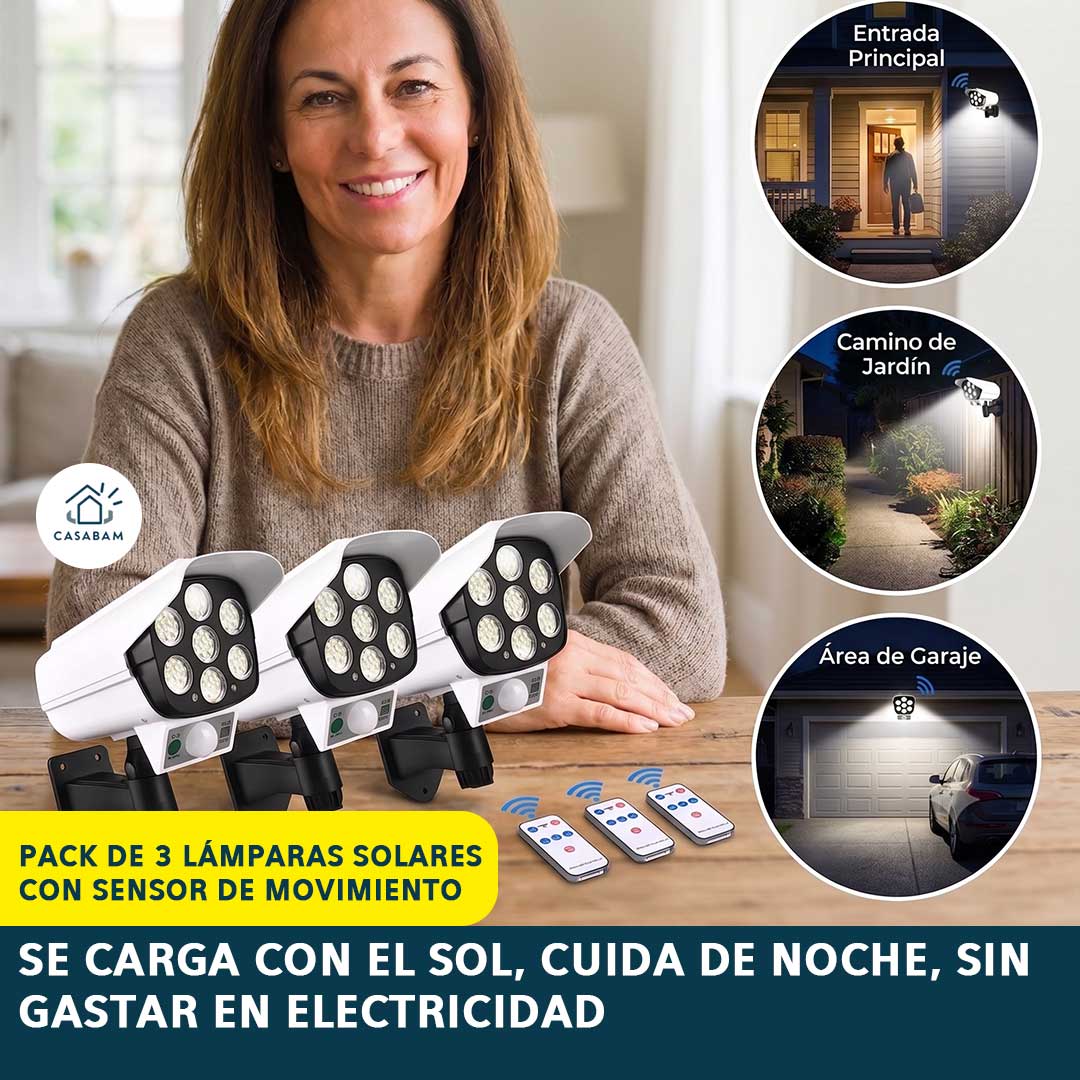 Pack de 3 lámparas solares con sensor de movimiento - Ilumina y protege los 3 puntos débiles de tu casa