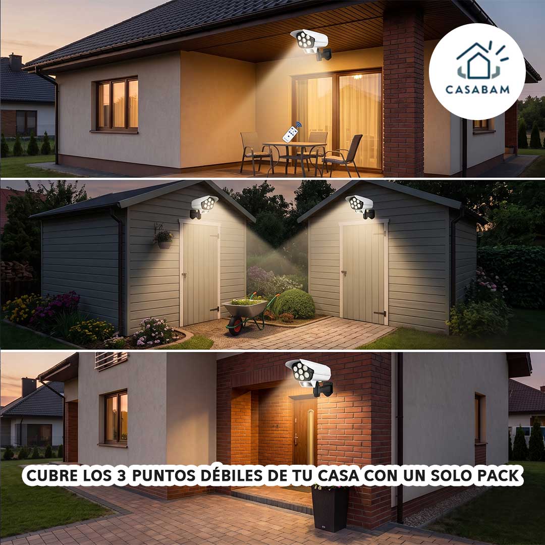 Pack de 3 lámparas solares con sensor de movimiento - Ilumina y protege los 3 puntos débiles de tu casa