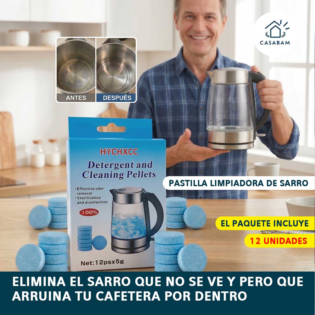 Pastilla limpiadora de sarro de acción rápida - Elimina sarro y manchas difíciles con solo echarla al agua - Cuida tu cafetera