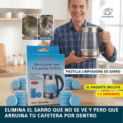 Pastilla limpiadora de sarro de acción rápida - Elimina sarro y manchas difíciles con solo echarla al agua - Cuida tu cafetera