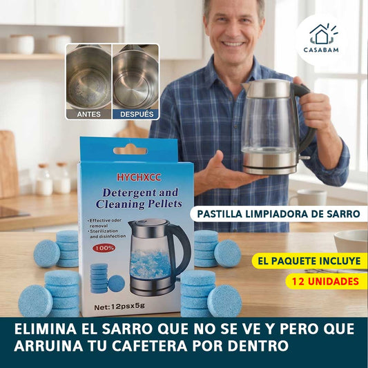 Pastilla limpiadora de sarro de acción rápida - Elimina sarro y manchas difíciles con solo echarla al agua - Cuida tu cafetera