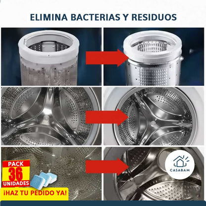 Limpiador Profundo de Lavadoras - Elimina el moho invisible y el mal olor desde el primer lavado.- Pack 36 unidades