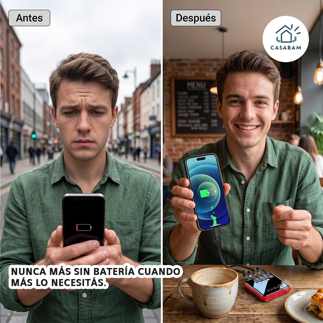 PowerBank 4-en-1 - Carga todo sin cables de más - Nunca más sin batería cuando más lo necesitas.