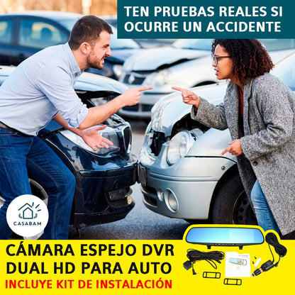Cámara Espejo DVR Dual HD para Auto - Graba Adelante y Atrás - Evidencia clara en caso de accidentes