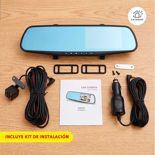 Cámara Espejo DVR Dual HD para Auto - Graba Adelante y Atrás - Evidencia clara en caso de accidentes