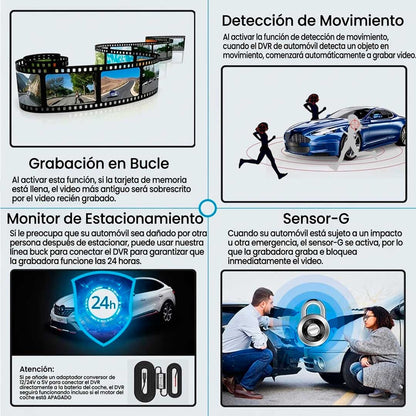 Cámara Espejo DVR Dual HD para Auto - Graba Adelante y Atrás - Evidencia clara en caso de accidentes