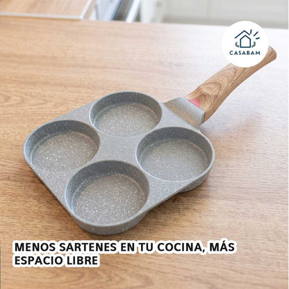 Sartén Antiadherente 4 en 1 - Cocina distintos alimentos en compartimentos separados - Todo tu desayuno familiar