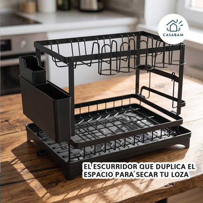Secaplatos de Acero Inoxidable - Duplica el espacio para secar tu loza - Adiós a los platos y vasos amontonados