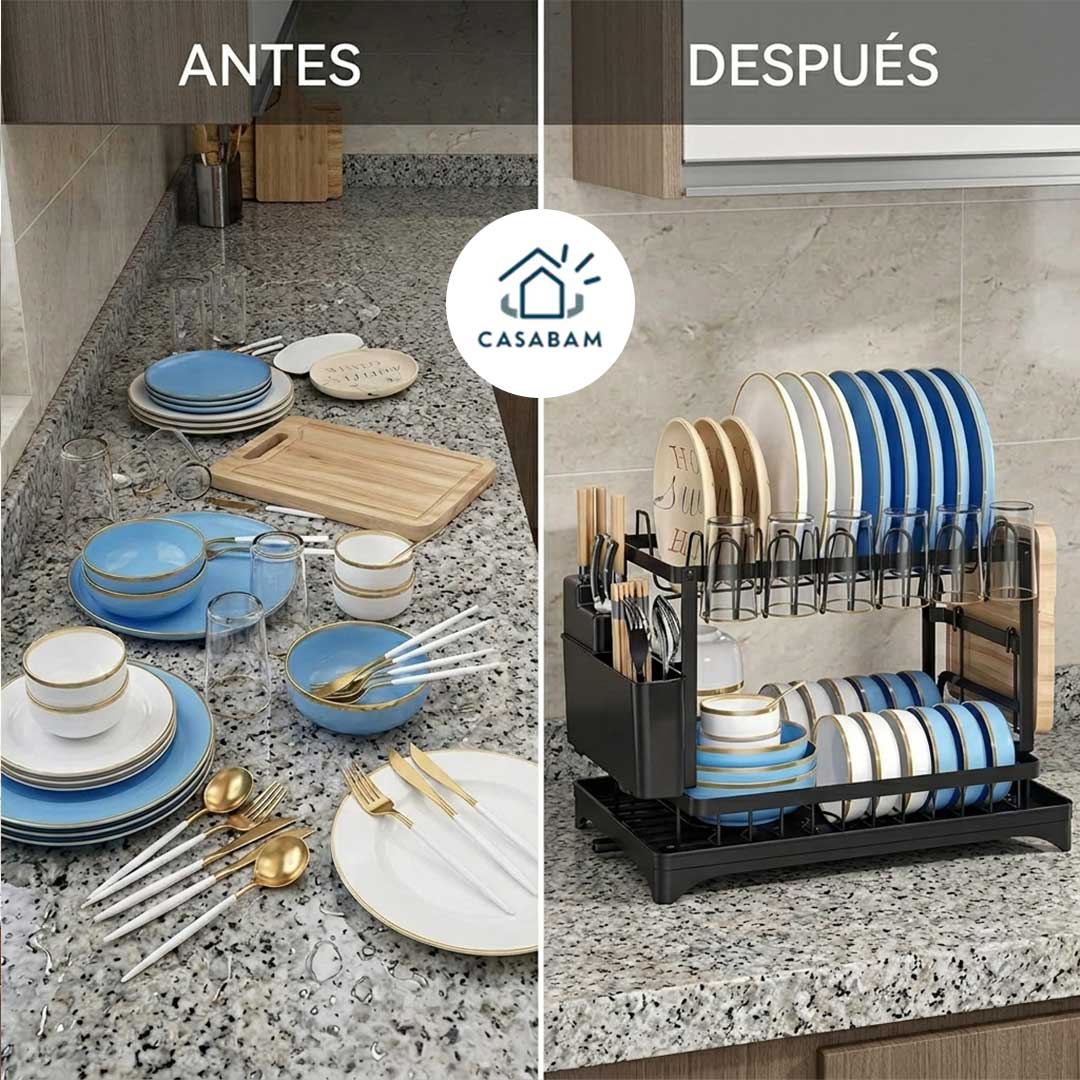 Secaplatos de Acero Inoxidable - Duplica el espacio para secar tu loza - Adiós a los platos y vasos amontonados