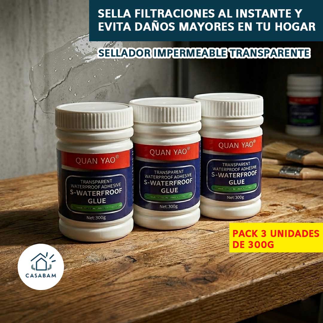 Pack x3 Sellador Impermeable Transparente 300g – Sella Filtraciones al Instante – Sin Obras ni Reparaciones Costosas