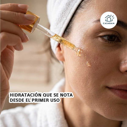 Sérum Facial Oro 24K – Hidrata y reafirma la piel – Menos arrugas visibles y un rostro más luminoso