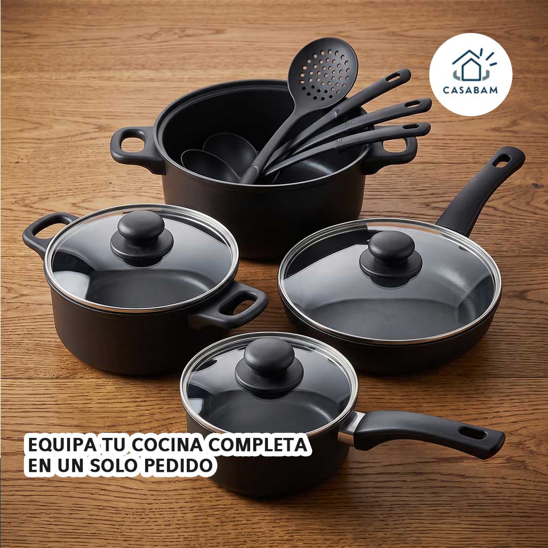Set de Cocina 10 Piezas - Ollas y sartenes para cocinar de todo - Equipa tu cocina completa en un solo pedido