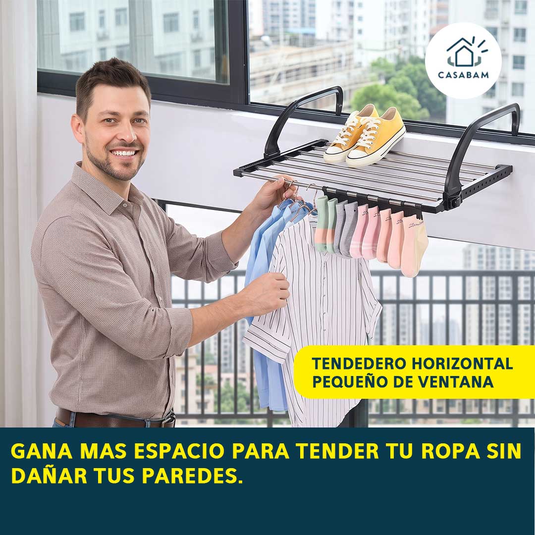 Tendedero Horizontal Pequeño de Ventana - Seca tu ropa sin ocupar espacio interior - Sin sacrificar tu departamento