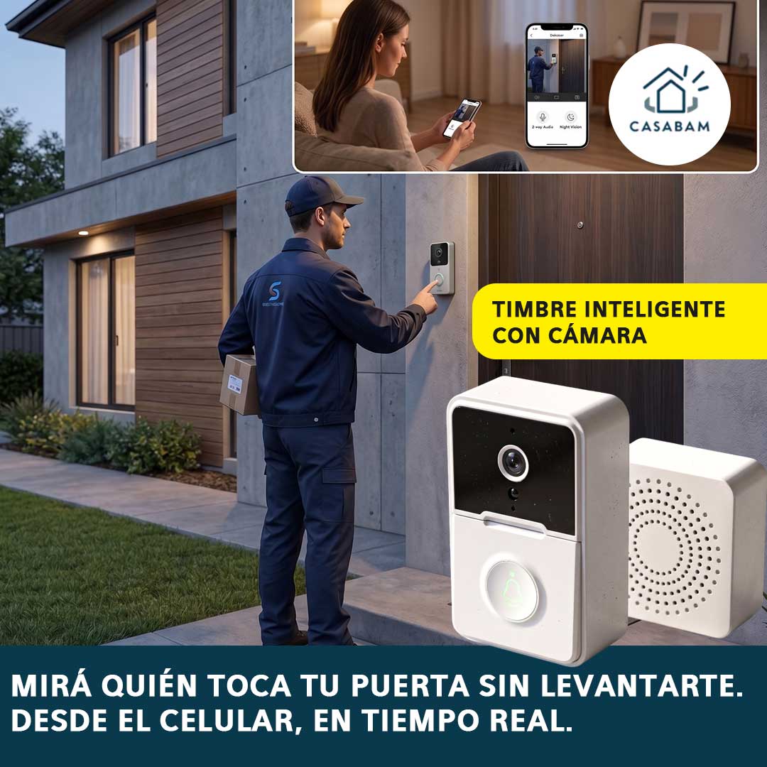 Timbre Inteligente con Cámara - Atender visitas a distancia en tiempo real - Tu casa siempre bajo control, aunque no estés