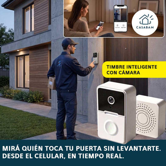 Timbre Inteligente con Cámara - Atender visitas a distancia en tiempo real - Tu casa siempre bajo control, aunque no estés