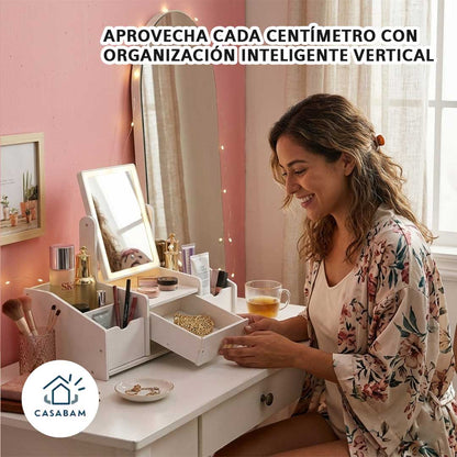 Tocador Compacto Organizador con Espejo –  Aprovecha al máximo espacios pequeños con almacenamiento práctico y espejo integrado