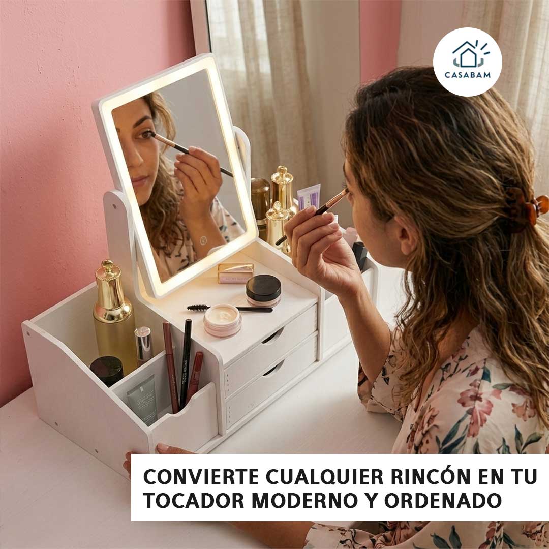 Tocador Compacto Organizador con Espejo –  Aprovecha al máximo espacios pequeños con almacenamiento práctico y espejo integrado