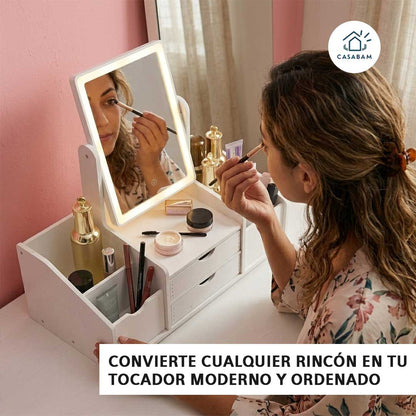 Tocador Compacto Organizador con Espejo –  Aprovecha al máximo espacios pequeños con almacenamiento práctico y espejo integrado
