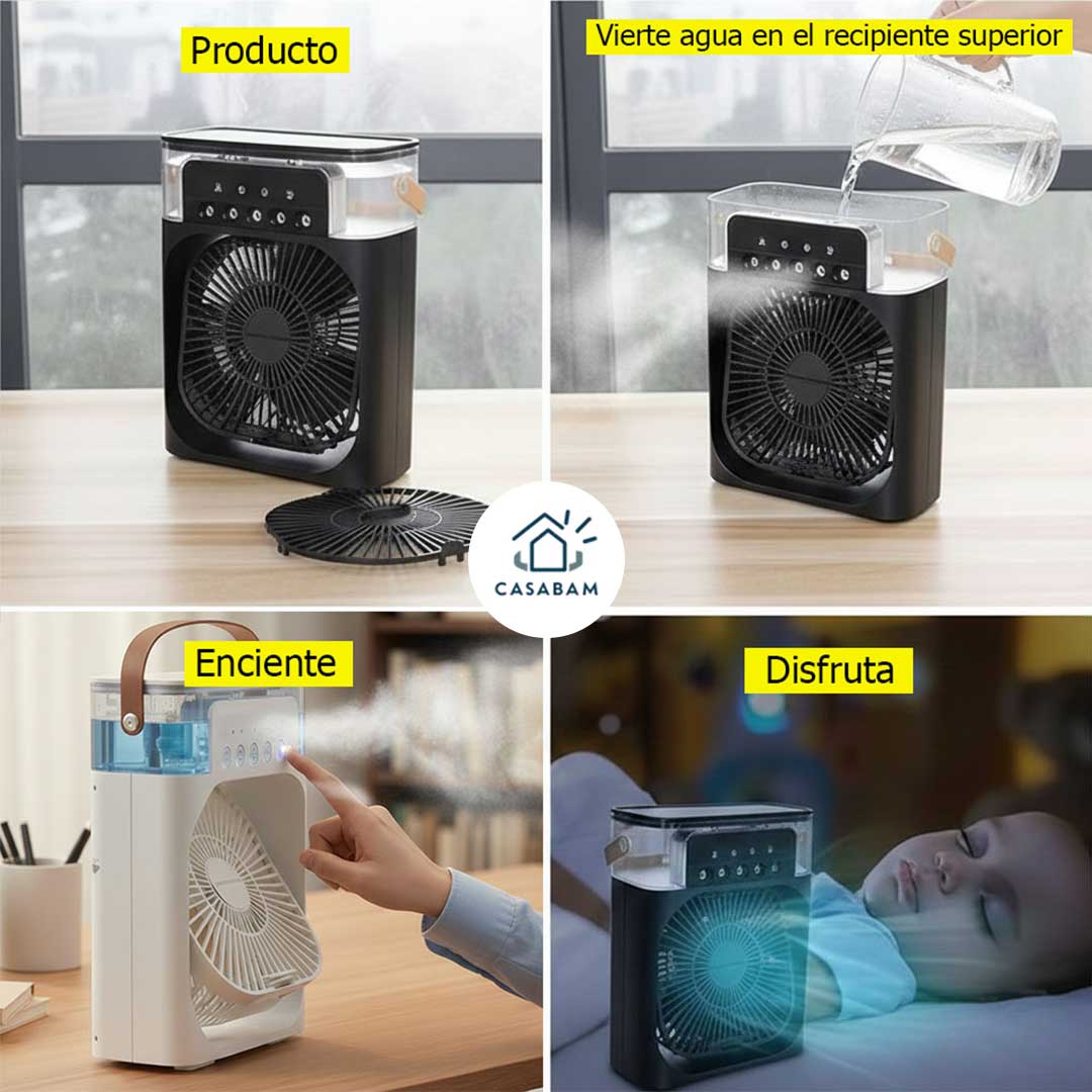 Ventilador Humificador Portátil, Respira un aire más húmedo y cómodo incluso en los días más calurosos