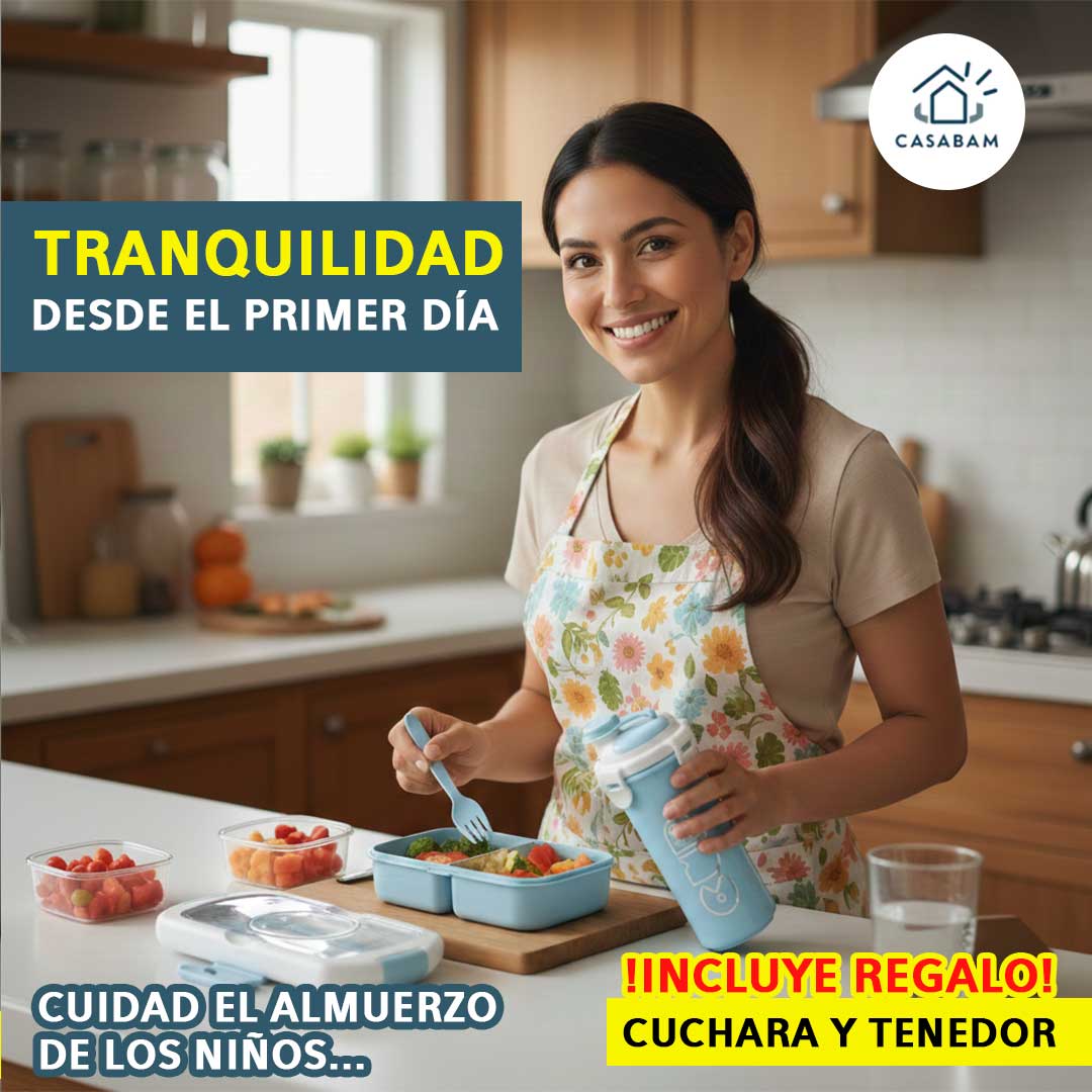 Kit Lonchera Escolar Todo en Uno – Incluye recipiente, vaso y cubiertos listos para usar – Prepárate para el regreso a clases