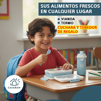 Kit Lonchera Escolar Todo en Uno – Incluye recipiente, vaso y cubiertos listos para usar – Prepárate para el regreso a clases