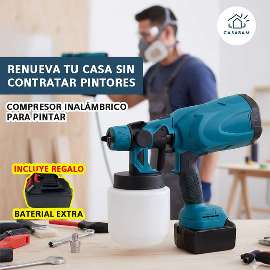 Compresor Inalámbrico para pintar - Renueva Muros y Rejas Fácilmente - Ahorra en Pintores y Hazlo fácilmente en minutos