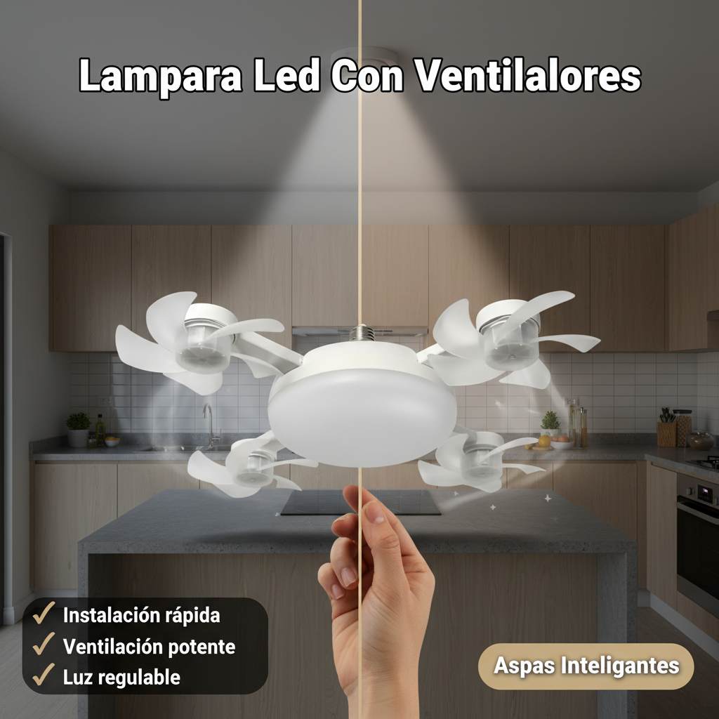 Lampara led con ventiladores - 4 aspas inteligentes para refrescar tu espacio - No más calor