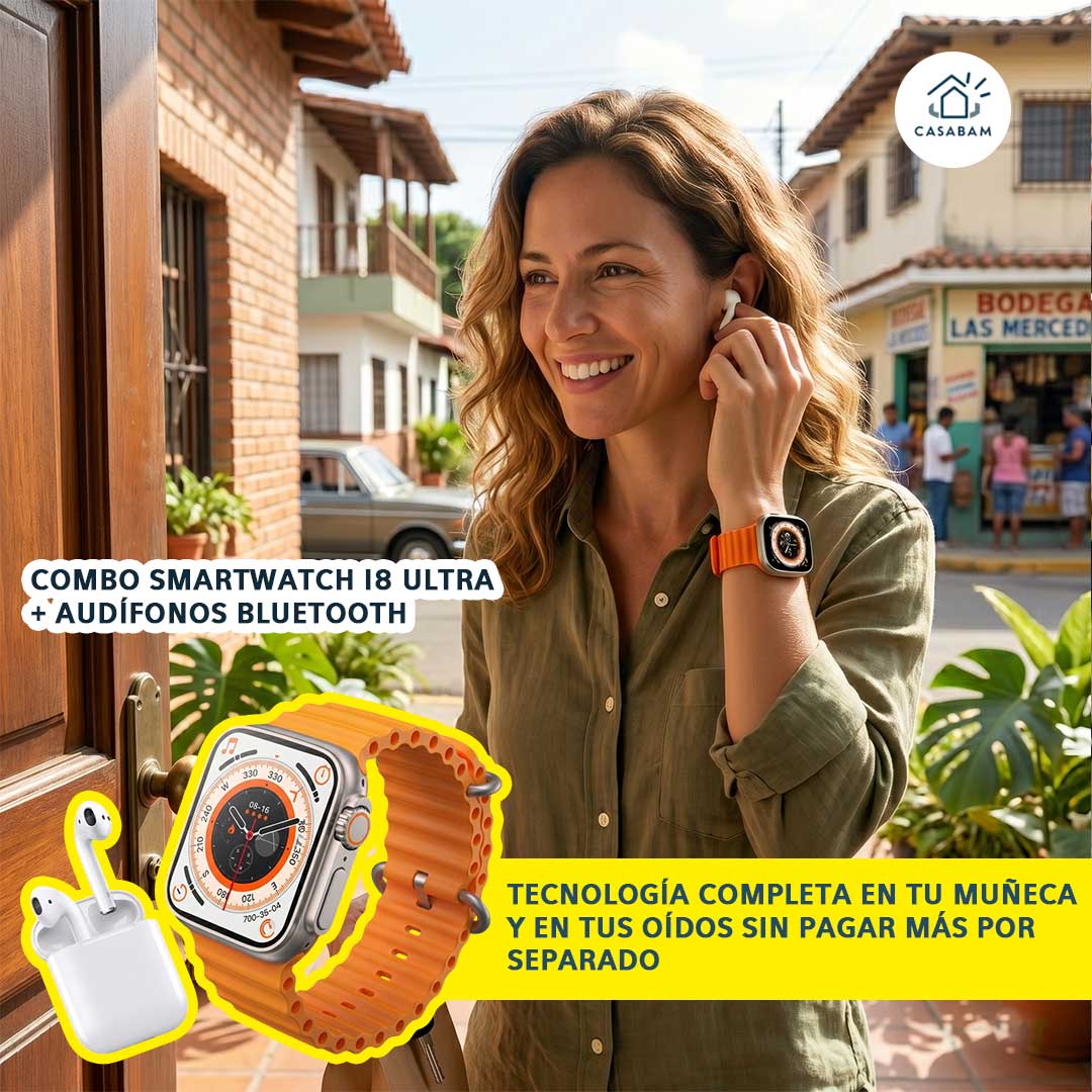 Combo Smartwatch I8 Ultra + Audífonos Bluetooth – Tecnología Completa – Obtenlos sin pagar más por separado