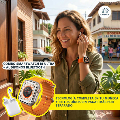 Combo Smartwatch I8 Ultra + Audífonos Bluetooth – Tecnología Completa – Obtenlos sin pagar más por separado