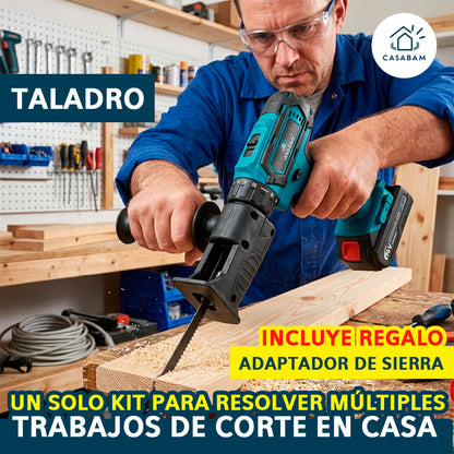 Combo Taladro + Adaptador Sierra – Corte Preciso Inmediato – Reemplaza herramientas costosas con un solo kit listo para usar