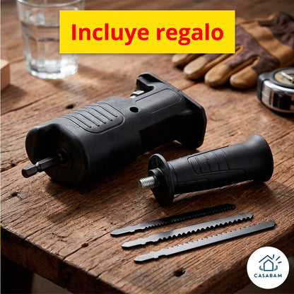 Combo Taladro + Adaptador Sierra – Corte Preciso Inmediato – Reemplaza herramientas costosas con un solo kit listo para usar