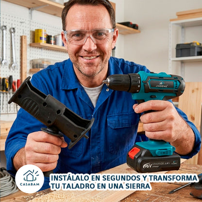 Combo Taladro + Adaptador Sierra – Corte Preciso Inmediato – Reemplaza herramientas costosas con un solo kit listo para usar